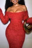 Red Elegant Solid Color Patchwork Backless Off Shoulder Long Dresses