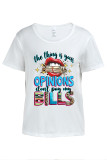 White Graffiti Print Letters O Neck T-Shirts