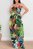 Figure Sexy Floral Print Pocket Contrast U Neck Printed Dresses