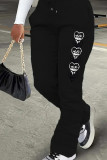 Red Casual Print Draw String Pocket Patchwork Regular Mid Waist Conventional Positioning Print Bottoms