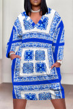 Brown Casual Chain print Newspaper printing Pocket Contrast V Neck Printed Plus Size Dresses