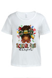 White Casual Graffiti Print O Neck T-Shirts