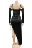 Red Sexy Solid Color Draw String Lace Up Backless Spaghetti Strap Long Dresses