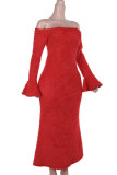 Red Elegant Solid Color Patchwork Backless Off Shoulder Long Dresses