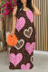 Dark Brown Sexy Heart Pattern Leopard Contrast O Neck Printed Dresses