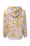 Yellow Casual Geometric Print Flowers Draw String Pocket Hooded Tops