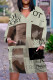 Gray Green Casual Chain print Newspaper printing Pocket Contrast V Neck Printed Plus Size Dresses