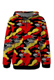 Yellow Casual Geometric Print Flowers Draw String Pocket Hooded Tops