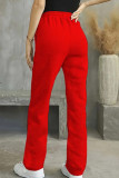 Red Casual Print Draw String Pocket Patchwork Regular Mid Waist Conventional Positioning Print Bottoms