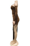 Red Sexy Solid Color Draw String Lace Up Backless Spaghetti Strap Long Dresses