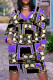 Purple Casual Chain print Newspaper printing Pocket Contrast V Neck Printed Plus Size Dresses