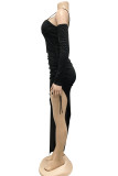 Red Sexy Solid Color Draw String Lace Up Backless Spaghetti Strap Long Dresses