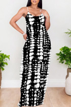 Black And White Sexy Leopard Print Pocket Contrast U Neck Printed Dresses