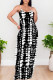 Black And White Sexy Leopard Print Pocket Contrast U Neck Printed Dresses