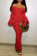 Red Elegant Solid Color Patchwork Backless Off Shoulder Long Dresses