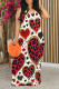 White Red Sexy Heart Pattern Leopard Contrast O Neck Printed Dresses