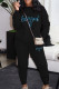 Black Casual Print Pocket Patchwork O Neck Long Sleeve Two Pieces