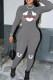 Grey Casual Letters Patchwork O Neck Skinny Jumpsuits