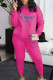 Rose Red Casual Print Pocket Patchwork O Neck Long Sleeve Two Pieces