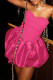 Rose Red Sexy Solid Color Patchwork Backless Strapless Dresses