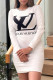 White Casual Letters Weave Contrast O Neck Sweater Dress Dresses