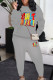 Grey Casual Print Pocket Patchwork O Neck Long Sleeve Two Pieces