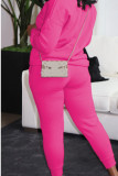 Rose Red Casual Letters Pocket Patchwork O Neck Long Sleeve Two Pieces