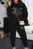 Rose Red Casual Letters Pocket Patchwork O Neck Long Sleeve Two Pieces