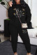 Black Casual Letters Pocket Patchwork O Neck Long Sleeve Two Pieces