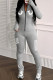 Silver Casual Letters Patchwork Zipper Zipper Collar Long Sleeve Two Pieces