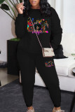 Rose Red Casual Print Pocket Patchwork O Neck Long Sleeve Two Pieces