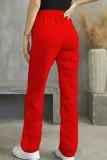 Red Casual Print Draw String Pocket Patchwork Regular Mid Waist Conventional Positioning Print Bottoms