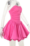 Rose Red Sexy Solid Color Patchwork Backless Strapless Dresses