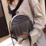 Black Daily Fringed Trim Rivets Bags