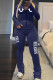 Deep Blue Casual Letters Patchwork Zipper Zipper Collar Long Sleeve Two Pieces