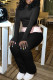 Black Casual Solid Color Patchwork Contrast O Neck Long Sleeve Two Pieces