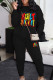 Black Casual Print Pocket Patchwork O Neck Long Sleeve Two Pieces