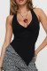 Black Sexy Solid Color Patchwork Backless Strap Design Halter Tops