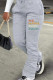 Grey Casual Print Draw String Pocket Patchwork Regular Mid Waist Conventional Positioning Print Bottoms
