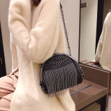 Black Daily Fringed Trim Rivets Bags