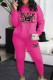 Rose Red Casual Print Pocket Patchwork O Neck Long Sleeve Two Pieces