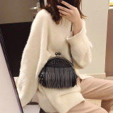 Black Daily Fringed Trim Rivets Bags