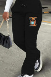Red Casual Print Pocket Patchwork Regular Mid Waist Conventional Positioning Print Bottoms