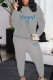 Grey Casual Print Pocket Patchwork O Neck Long Sleeve Two Pieces