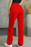 Red Casual Print Pocket Patchwork Regular Mid Waist Conventional Positioning Print Bottoms