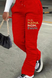 Red Casual Print Draw String Pocket Patchwork Regular Mid Waist Conventional Positioning Print Bottoms
