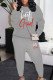 Grey Casual Print Pocket Patchwork O Neck Long Sleeve Two Pieces