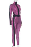 Purple Casual Stripe Patchwork Zipper Zipper Collar Long Sleeve Two Pieces