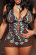 Brown Casual Print Patchwork Backless Halter Tops