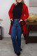 Red Casual Patchwork Cardigan Hooded  Outerwear